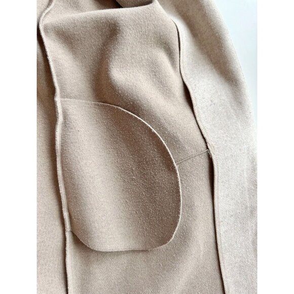 ZARA Light Beige Taupe Polyester Felt Long Open Soft Coat, Size L - Picture 9 of 12